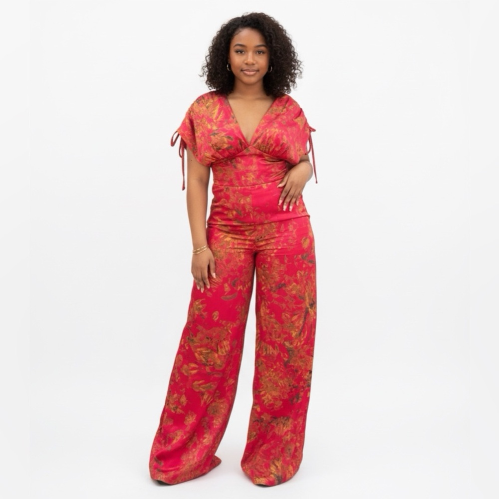 Elegant Red Floral Jumpsuit